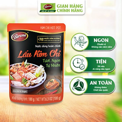 Combo 1 hộp (10 gói) Nước Dùng Lẩu Kim Chi Barona 180g tươi ngon chuẩn vị không cần nêm nếm
