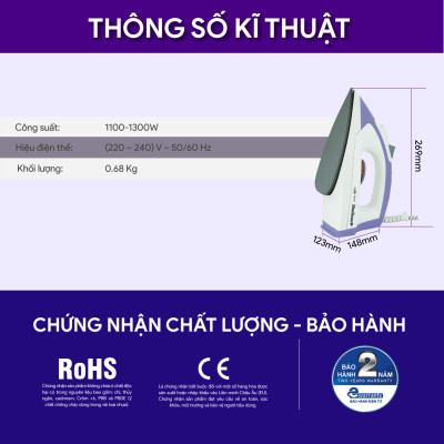 Bàn Ủi Khô BlueStone DIB-3728 1100-1300W - Hàng Chính Hãng