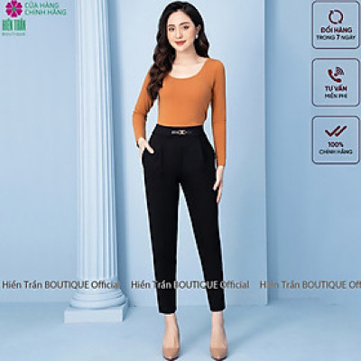Quần baggy nữ phối khuyên dây da Hiền Trần BOUTIQUE chất liệu Umi co giãn cao cấp