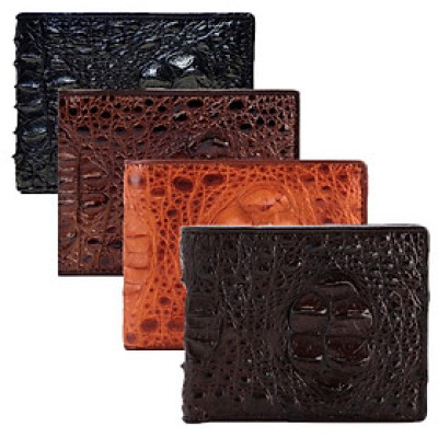 HC2204-05-06-41 - Ví nam Huy Hoàng da cá sấu nguyên con màu đen, nâu đỏ, vàng, nâu đất