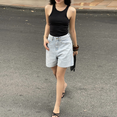 Quần short jean nữ lưng cao regular fit Aaa Jeans Alice Blue