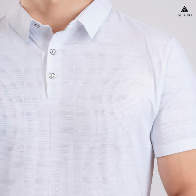 Áo polo golf nam ngắn tay ALIGRO chất vải coolmax kẻ ngang màu trắng năng động ALGPLO116