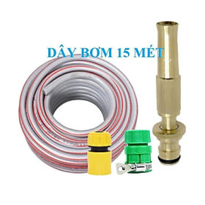  Bộ dây vòi xịt nước rửa xe, tưới cây . tăng áp 3 lần, loại 15m 206701-1 đầu đồng, cút, nối PE