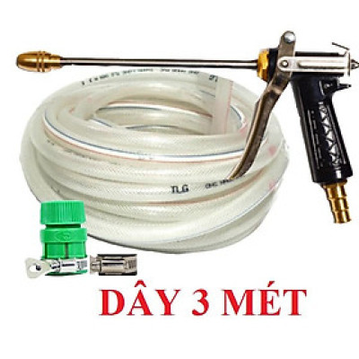 Bộ dây vòi xịt nước rửa xe,tưới cây .tăng áp 3 lần,loại 3m, 5m 206318H đầu đồng, đai+ tặng túi đựng bút