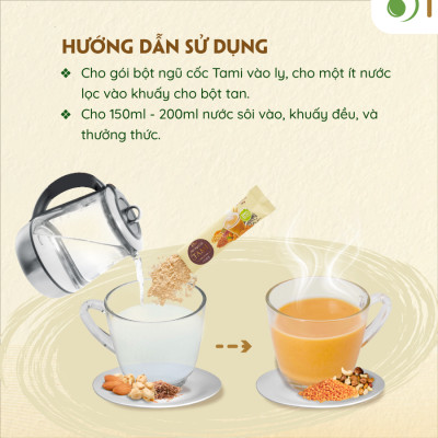 Bột ngũ cốc nảy mầm Tami ít ngọt 900g hộp 50 gói TÂM MINH FOODS