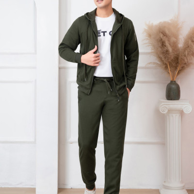 Bộ nỉ hoddie ALIGRO kéo khóa có mũ màu xanh rêu BN.16