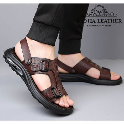 Dép nam quai ngang da dập nổi BHD7100 Dép quai hậu nam