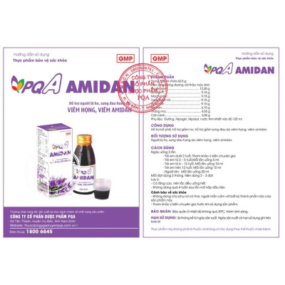 Siro Amidan PQA Giúp Bổ Phế Hỗ Trợ Giảm Ho Giảm Sưng Đau Do Viêm Họng Hộp 125ml