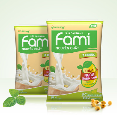 Thùng Sữa đậu nành Vinasoy Fami Nguyên Chất ít đường (200ml x 40 bịch)