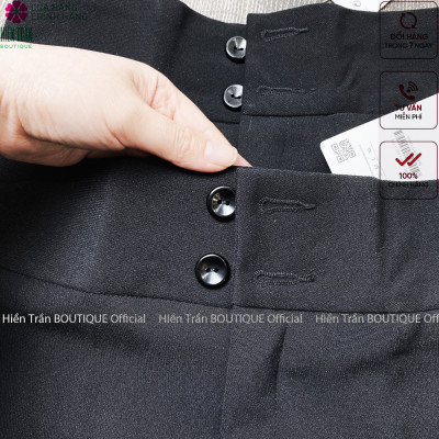 Quần ống rộng Hiền Trần BOUTIQUE  lưng cạp cao 2 cúc baggy vải nữ dài suông loe culottes màu đen