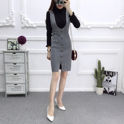 Đầm len nữ , đầm yếm ôm body phối cúc xinh xắn AL103