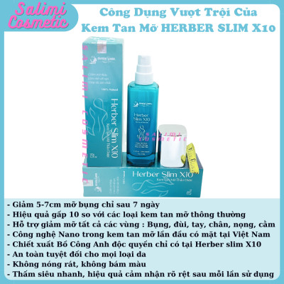 Kem Tan Mỡ Thảo Dược HERBER SLIM X10 120g, Hỗ Trợ Giảm Mỡ, Làm Mờ Vết Rạn, Làm Săn Chắc Da Vùng Bụng, Đùi, Bắp Tay, Bắp Chân, Cằm