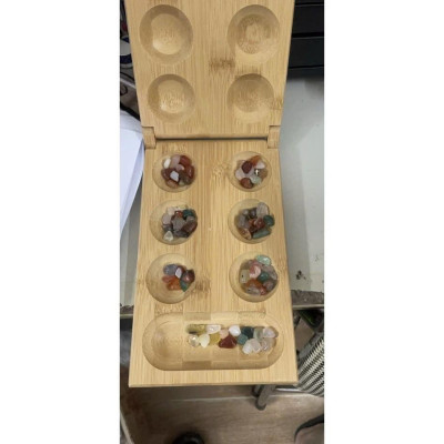 Bộ trò chơi ô ăn quan hộp gỗ kèm đa sắc mầu tự nhiên