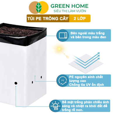 10 Túi Trồng Cây GreenHome, PE 2 Lớp, 17x33CM, Chống UV, Tiện Lợi, Độ Bền 1,5 Năm, Trồng Rau, Hoa