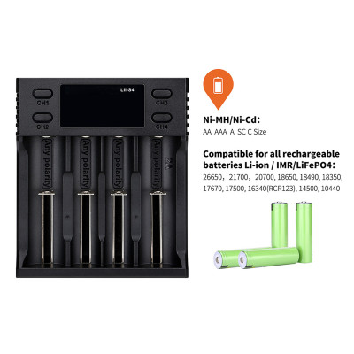 Bộ sạc pin Liitokala LII-S4 LCD 4 Khe cắm cho pin 26650 21700 18350 AA AA Lithium NiMH Máy dò phân cực tự động