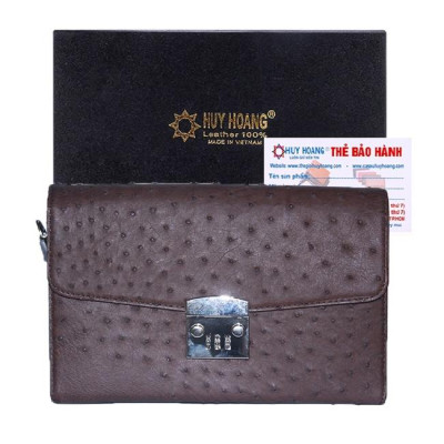 HC6451-52-53-54 - Túi cầm tay nữ Huy Hoàng da đà điểu màu đen, nâu đất, vàng bò, nâu đỏ