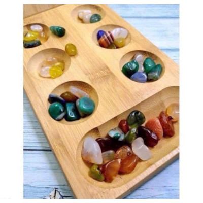 Bộ trò chơi ô ăn quan hộp gỗ kèm đa sắc mầu tự nhiên