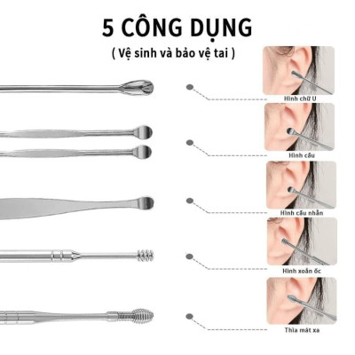 Bộ lấy ráy tai đa năng 6 món Cao cấp OLAPLE bằng thép không rỉ