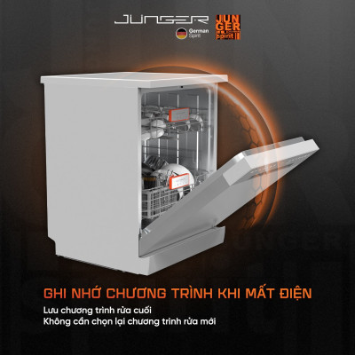 Máy rửa bát Junger DWJ-140 Dung tích 14 bộ Sấy khô Khử mùi UV Hàng Chính Hãng Bảo Hành 24 Tháng
