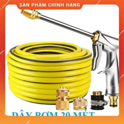Vòi Xịt️Evoucher Bộ dây vòi xịt nước rửa xe, tưới cây , tăng áp 3 lần, loại 20m 206701-2 đầu đồng, cút đồng