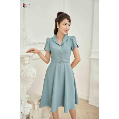 Đầm xòe cổ 2 ve, tay bồng Tri