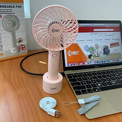 Hàng chính hãng - Quạt Sạc Cầm Tay Cao Cấp Comet CRF1004 4W có đế rời, 6 cánh quạt