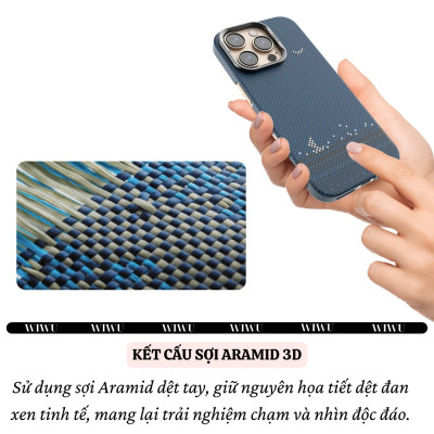 Ốp lưng sợi Aramid Carbon Kevlar sạc từ tính cho iPhone 16 Pro Max / iP 16 Pro hiệu WIWU Aramid Armor Magnetic - Khung viền camera kim loại kim giá đỡ, chất liệu cao cấp - hàng nhập khẩu