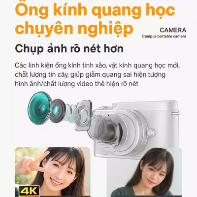 Máy Chụp Ảnh Mini Kèm Thẻ 512G T Retro Kỹ Thuật Số CCD 4K Cho Học Sinh – Nhỏ Gọn, Thời Trang, Chụp Siêu Nét- HÀNG CHÍNH HÃNG MINIIN