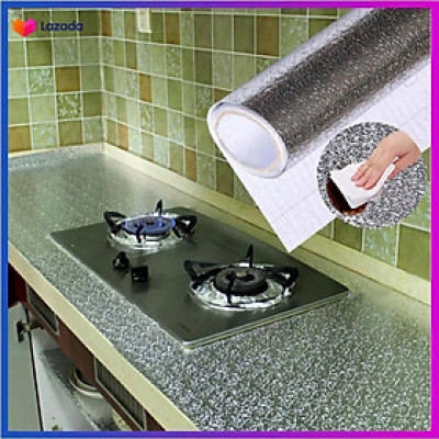 Cuộn 2m decal giấy dán bếp tráng nhôm cách nhiệt ô vuông bạc khổ 60cm keo sẵn dễ dàng lau chùi. Decor