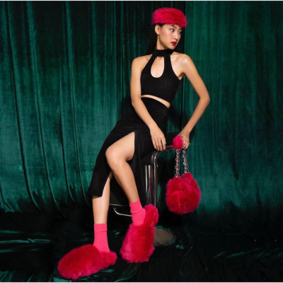 Váy Ôm Xẻ Tà Nhung Đen TARTAN - 