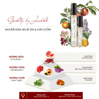 Set Tinh dầu nước hoa Pháp nữ Guilty by Jubilé Dạng lăn 12ml + Dạng xịt 5 ml Thơm Lâu, Sang Trọng, Quyến Rũ