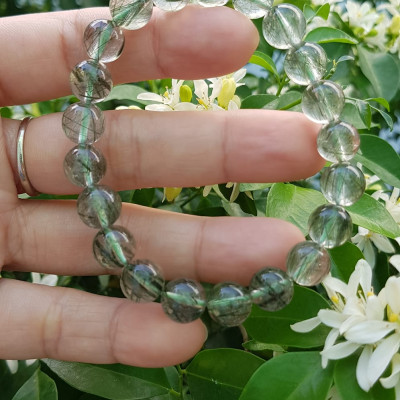 Vòng tay nữ đá thạch anh tóc xanh tự nhiên 9mm trong bóng nhuyễn mượt đẹp  Size vòng 9mm Nữ mệnh Thủy Mộc hỏa đeo ạ