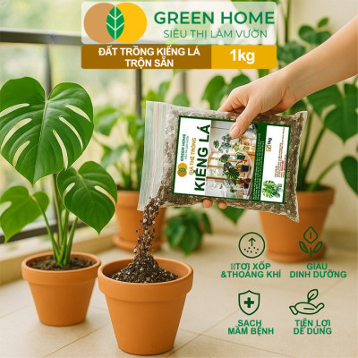 Đất Trồng Kiểng Lá Greenhome, Bao 1kg, Giá Thể Trộn Sẵn, Tiện Lợi Cho Monstera, Kiểng Lá