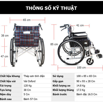 Xe lăn tay cơ bản có đệm cho người cao tuổi, người bệnh, người đi lại khó khăn - NIKITA S213-5CR