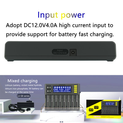 Bộ sạc pin LiitoKala lii-S8 Li-ion 3.7V NiMH 1.2V Li-FePO4 3.2V IMR 3.8V sạc cho 18650 26650 21700 26700 AA AAA