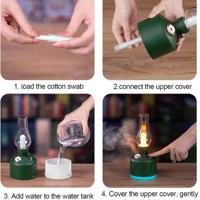Đèn xông tinh dầu không dây tạo độ ẩm không khí kiêm đèn ngủ để bàn hiệu HOTCASE Vintage Lamp Humidifier Sức chứa 260ml, 8h giữ ẩm, tự ngắt khi hết nước, thiết kế dạng đèn Vintage sang trọng - hàng nhập khẩu