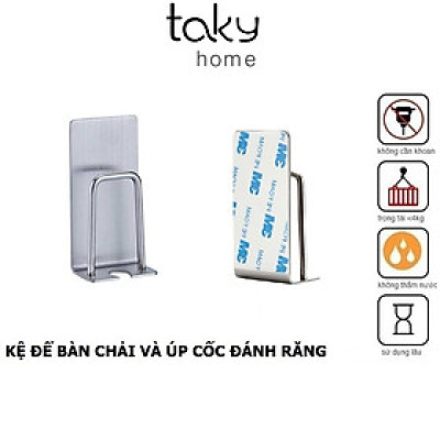 Giá Dán Tường Để Bàn Chải Đánh Răng Để Úp Cốc Nhà Tắm, Inox 304 Ko Gỉ, Không Khoan Đục, Liên Kết Với Tường Dùng Miếng Dán Hoặc Keo Mềm Siêu Bền, TakyHome 4011