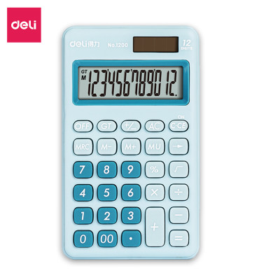 Máy tính cầm tay bỏ túi 12 số để bàn Deli có thể dùng năng lượng mặt trời và pin - Phù hợp văn phòng và học sinh - Nhiều màu - 1200