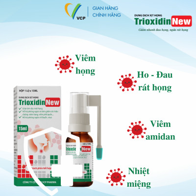 Xịt Họng Trioxidin New VCP Pharma - Hỗ Trợ Giảm Các Triệu Chứng Ho, Đau Họng, Ngứa Rát Họng - Chai 15ml