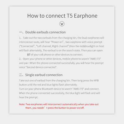 Tai nghe kép Awei T5 Mini BT 5.0 TWS không thấm nước có vỏ sạc