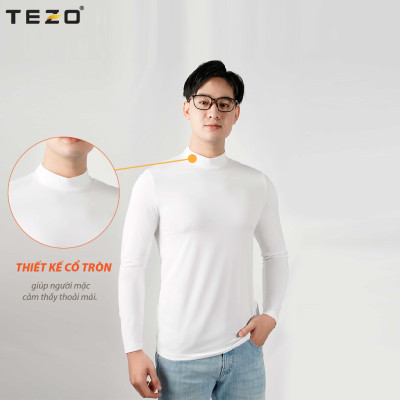 Áo giữ nhiệt nam TEZO, cổ tròn dài tay chất liệu cotton co giãn thoải mái hai màu đen trắng