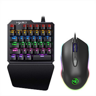 Bộ bàn phím HXSJ J100 + S500 Combo Chuột J100 35 Phím Bàn phím chơi game một tay Chuột chơi game S500 Cơ khí có dây USB