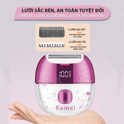 Máy cạo tẩy lông Kemei KM-285 chuyên dùng cạo lông toàn thân, bikini sử dụng pin sạc tiện lợi công suất 5W - Chính hãng