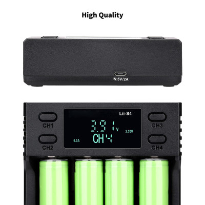 Bộ sạc pin Liitokala LII-S4 LCD 4 Khe cắm cho pin 26650 21700 18350 AA AA Lithium NiMH Máy dò phân cực tự động
