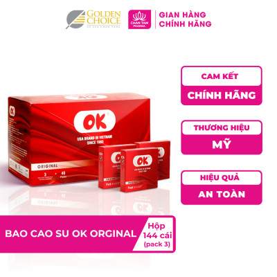 [Chính Hãng] Bao Cao Su Không Mùi OK Original Hộp 144 Cái - Pack 3