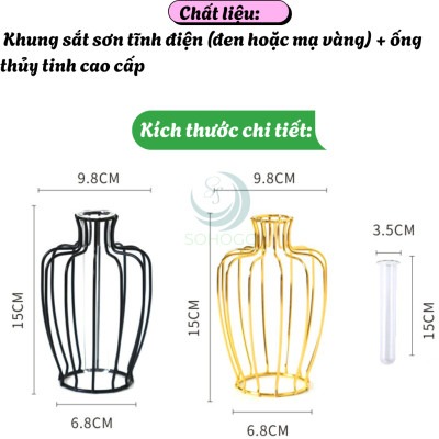Lọ Hoa Trang Trí Khung Kim Loại Sang Trọng- Bình Hoa Thủy Tinh Kèm Khung Sắt Nghệ Thuật- Lọ Hoa Phong Cách Bắc Âu - Bình Hoa Decor Nội Thất Hiện Đại- Lọ Hoa Khung Sắt Kèm Ống Thủy Tinh Trang Nhã