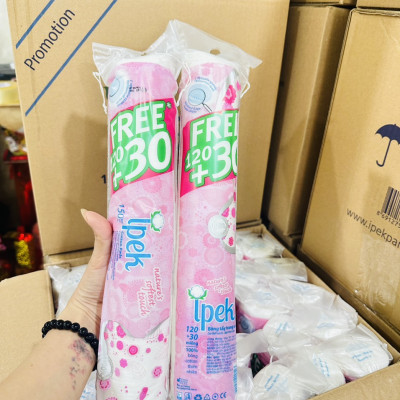 [ Tặng 1 gói bông Care4u 233 miếng ] Combo 1 thùng bông tẩy trang Ipek 150 miếng ( 30 gói x 150)