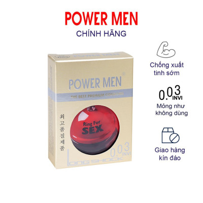 Bao cao su siêu mỏng kéo dài thời gian Power Men 0.03 Invi Long Shock (Lọ 12 chiếc)