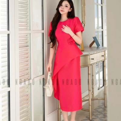 Đầm hồng sen tay loe NGADO , đầm bút chì , đầm dự tiệc , đầm công sở