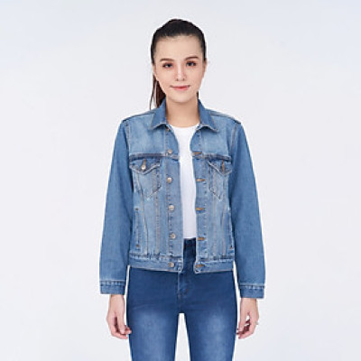 Áo Khoác Jean Nữ Trơn Màu Xanh Đậm Nhạt Aaa Jeans